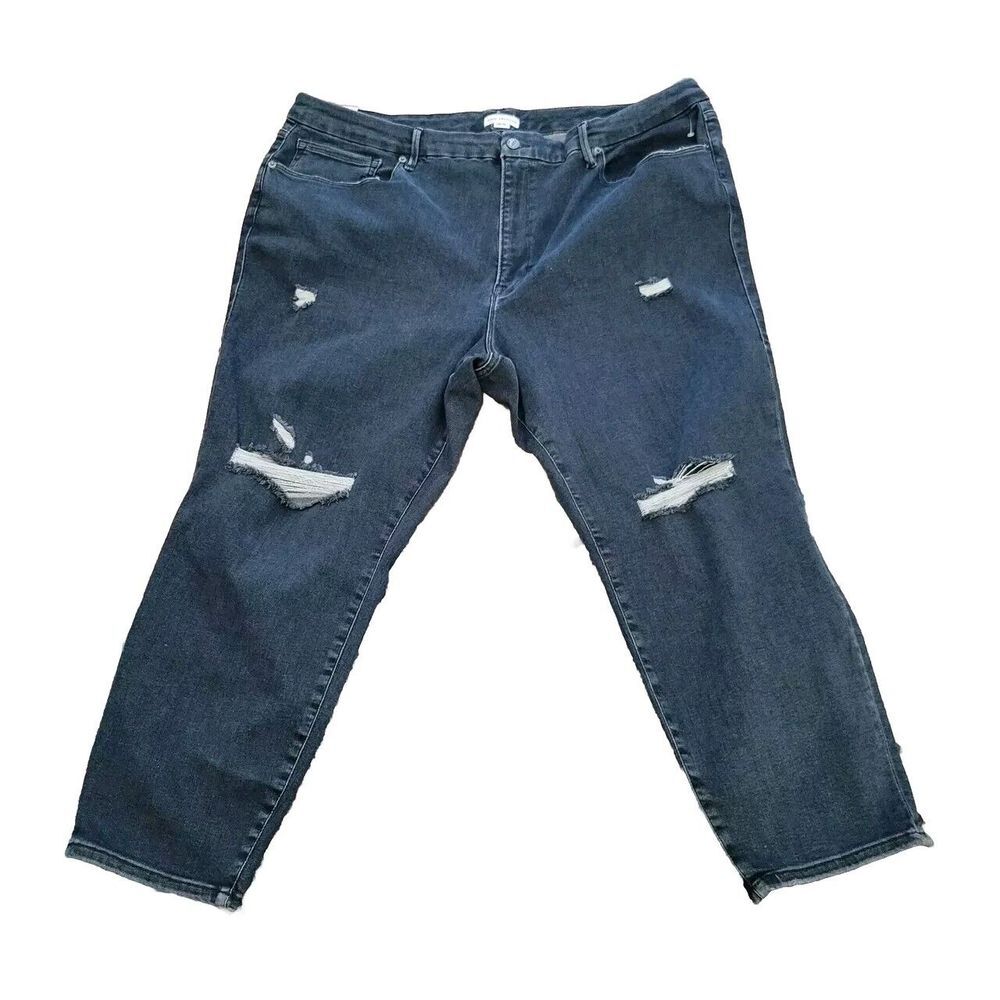 Good American Always Fits High Rise Skinny Crop Jean Calik Denim Dark Wash 28-32